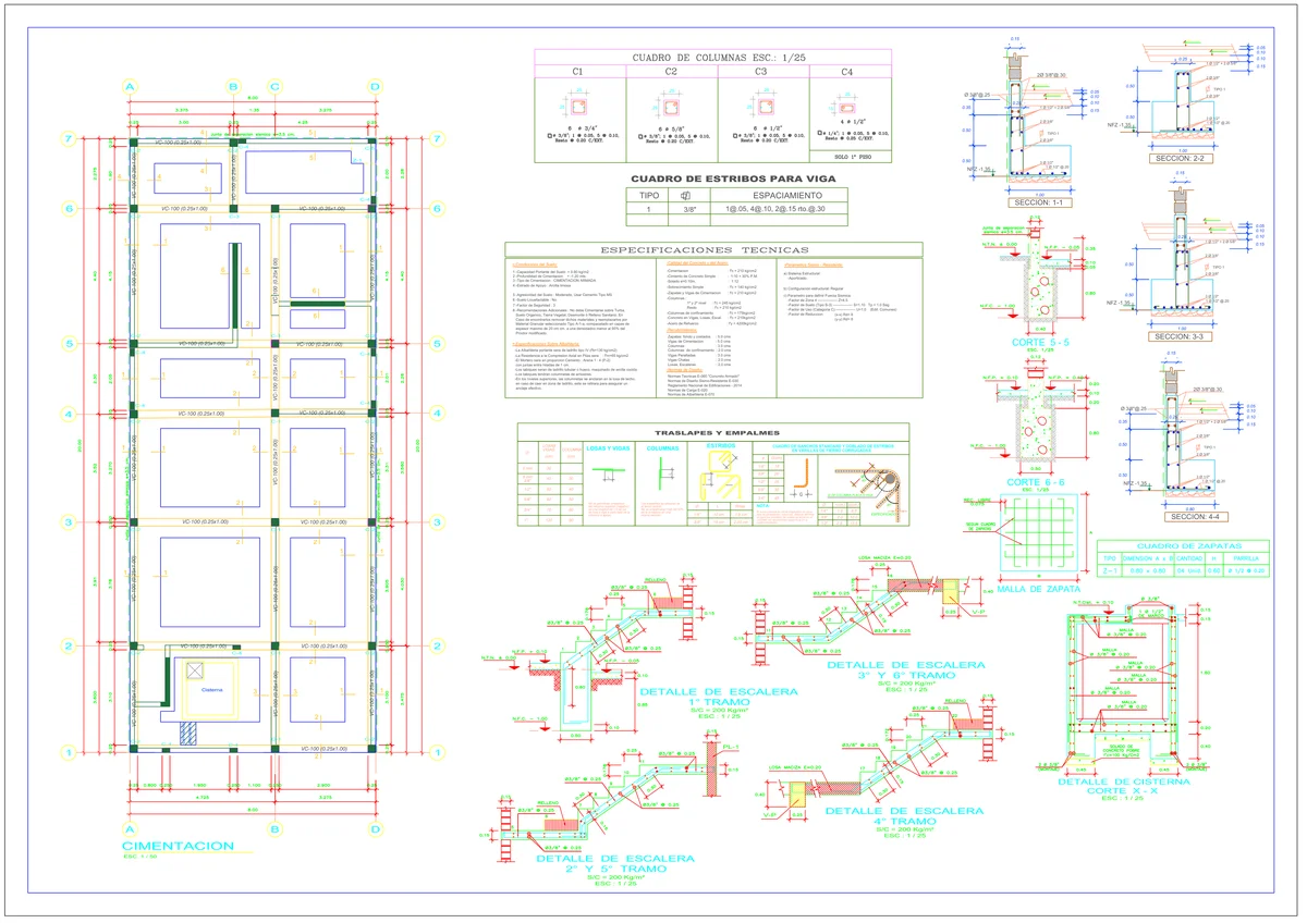 Plano estructural de vivienda — diseño profesional realizado con metodología BIM